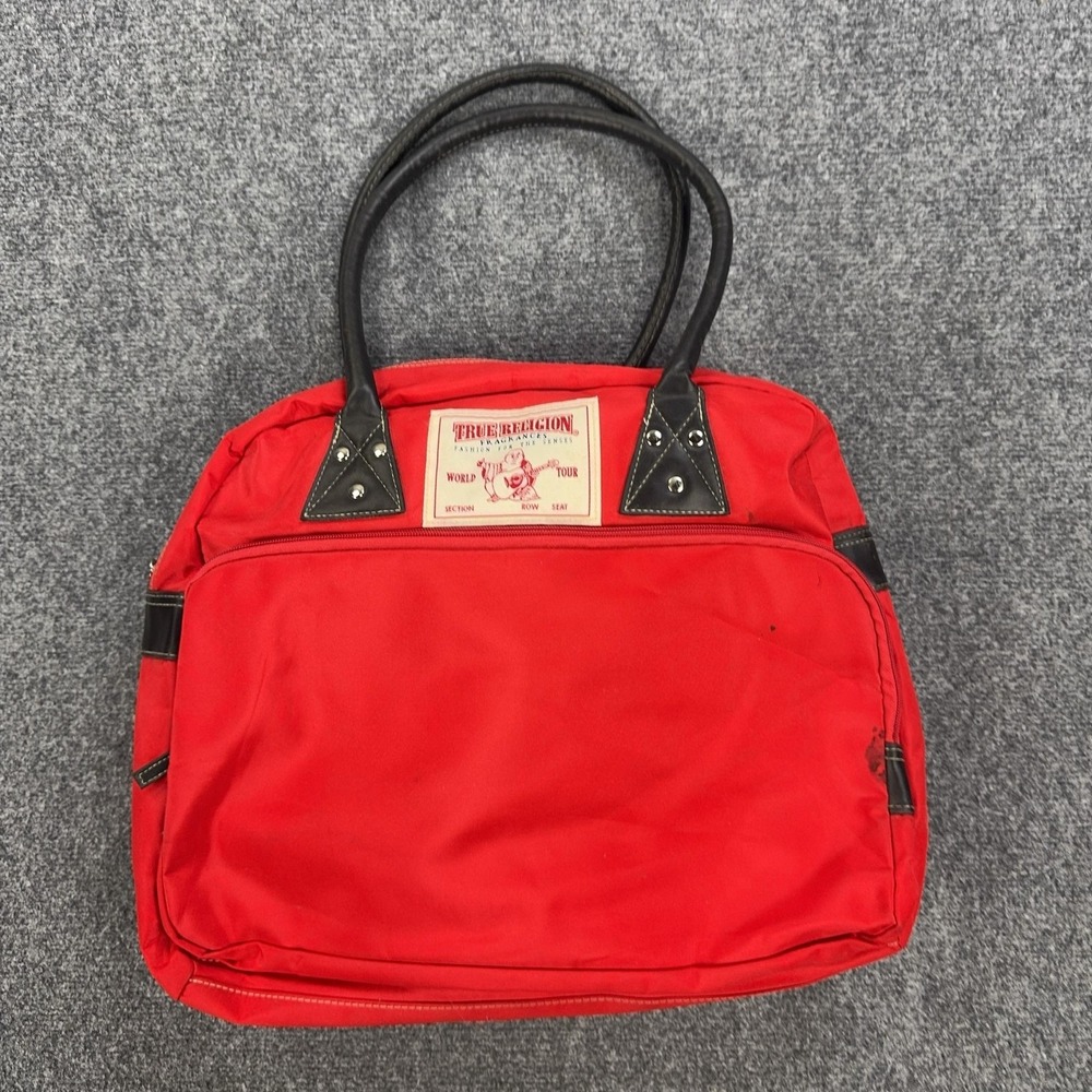 True Religion Fragrances Tote Bag Womens Large Red Nylon Travel Logo Shoulder